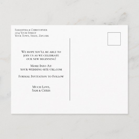 Einfache moderne MinimalWedding rettet das Date-Fo Ankündigungspostkarte (Rückseite)