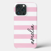 Einfache moderne, Mit Monogramm Rosa Streifen Case-Mate iPhone Hülle (Rückseite)