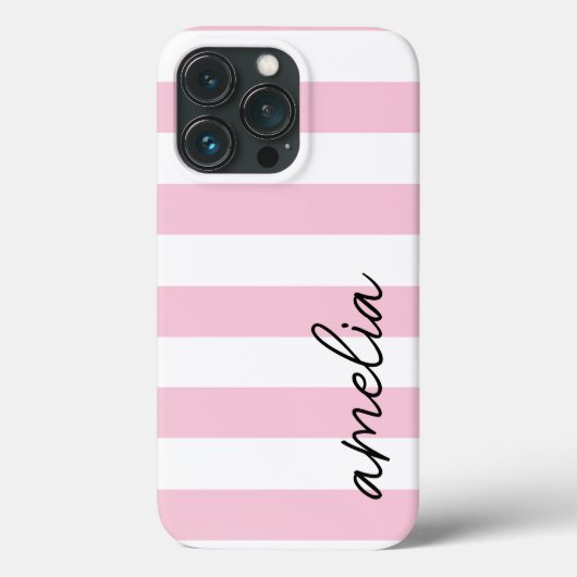 Einfache moderne, Mit Monogramm Rosa Streifen Case-Mate iPhone Hülle (Rückseite)