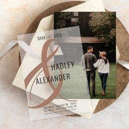 Einfache moderne MOCHA-Overlay-Hochzeit speichern  Pergament Einladungen