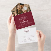 Einfache moderne Mongram & Foto Cranberry Wedding All In One Einladung (Abreißen)