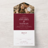 Einfache moderne Mongram & Foto Cranberry Wedding All In One Einladung (Innen Boden)