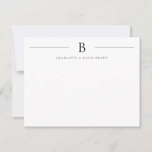 Einfache moderne Monogram Couple Stationierung Mitteilungskarte (Vorderseite)