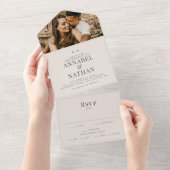 Einfache moderne Monogram & Foto Elfenbeinhochzeit All In One Einladung (Abreißen)
