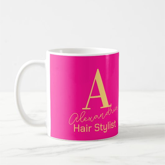 Einfache, moderne Monogram-Haarstylist Kaffeetasse (Links)