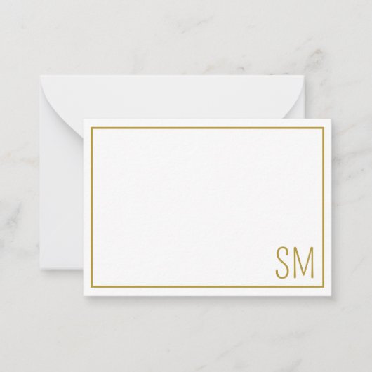 Einfache moderne Monogram-Initialen, Gold Border Mitteilungskarte (Vorderseite)