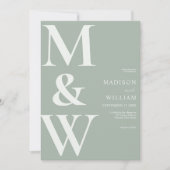 Einfache moderne Monogram Sage Green Wedding Einladung (Vorderseite)