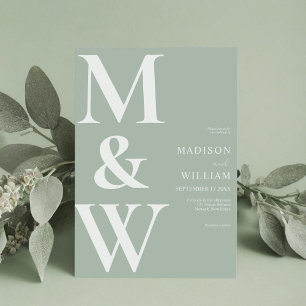 Einfache moderne Monogram Sage Green Wedding Einladung