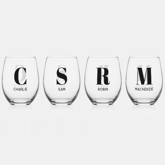 Einfache moderne Monogramm Anfangsname Personalisi Weinglas Ohne Stiel (Vorderseite)