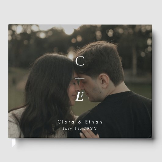 Einfache moderne Monogramm-Foto-Hochzeit Gästebuch (Vorderseite)