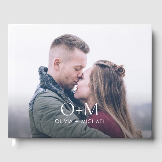 Einfache moderne Monogramm-Foto-Hochzeit Gästebuch (Vorderseite)