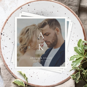Einfache moderne Monogramm-Foto-Hochzeit Serviette