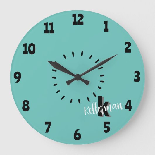 Einfache moderne Monogramm Große Wanduhr (Vorderseite)