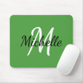 Einfache moderne Monogramm Initial + Name Grün Wei Mousepad (Mit Mouse)