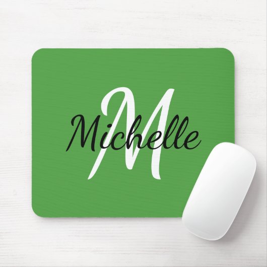 Einfache moderne Monogramm Initial + Name Grün Wei Mousepad (Mit Mouse)