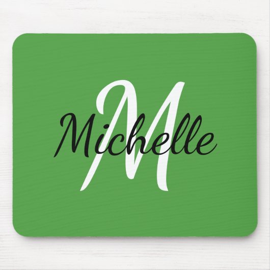 Einfache moderne Monogramm Initial + Name Grün Wei Mousepad (Vorne)