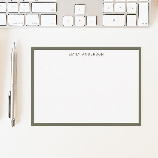 Einfache, moderne Monogramm-Olive-Green-Grenze Mitteilungskarte