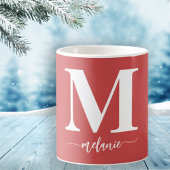 Einfache moderne monogramm-rote weiße Tasse