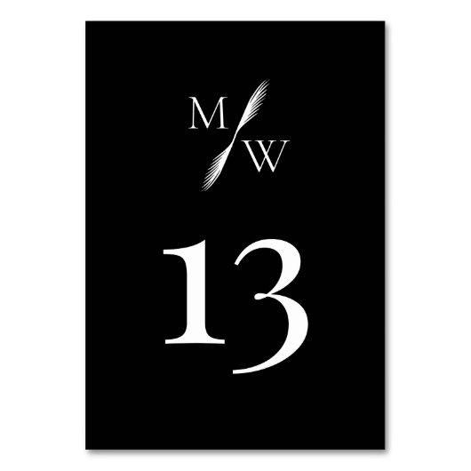 Einfache moderne Monogramm-Rücken-Hochzeit Tischnummer (Vorderseite)