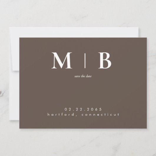 Einfache moderne Monogramm Save the Date braun (Vorderseite)