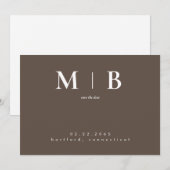 Einfache moderne Monogramm Save the Date braun (Vorne/Hinten)