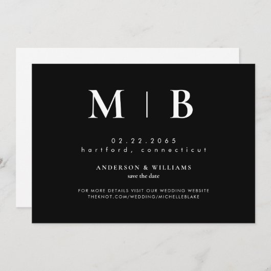 Einfache moderne Monogramm Schwarz Save The Date (Vorne/Hinten)