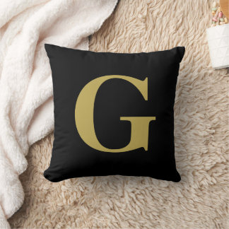 Einfache, moderne Monogramm Schwarz und Gold Kissen