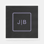 Einfache moderne Monogramm schwarz und Lavendel Serviette (Vorderseite)