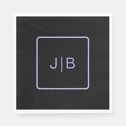 Einfache moderne Monogramm schwarz und Lavendel Serviette (Vorderseite)