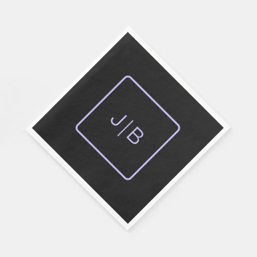 Einfache moderne Monogramm schwarz und Lavendel Serviette (Ecke)