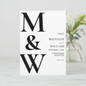 Einfache moderne Monogramm Schwarz-Weiß-Hochzeit Einladung (Stehend Vorderseite)