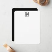 Einfache moderne Monogramm Schwarz/Weiß Mitteilungskarte (Vorderseite/Rückseite Beispiel)
