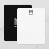 Einfache moderne Monogramm Schwarz/Weiß Mitteilungskarte (Vorne/Hinten)