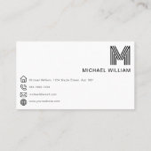 Einfache, moderne Monogramm Schwarz/Weiß Visitenkarte (Rückseite)