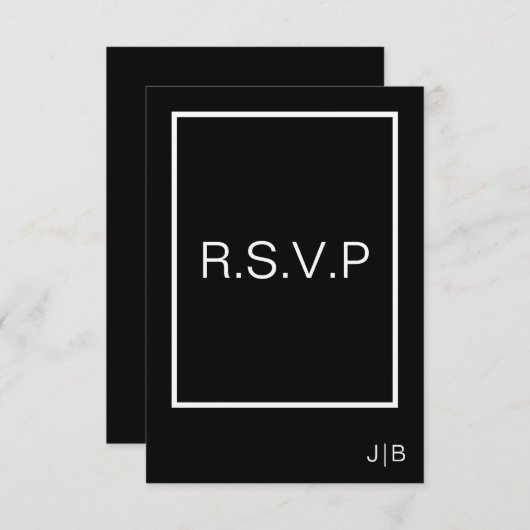 Einfache moderne Monogramm Schwarz-weiße Hochzeit RSVP Karte (Vorne/Hinten)