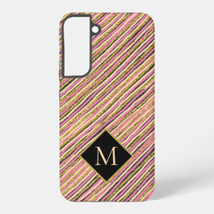 Einfache moderne Monogramm-Streifen in Gelbgold un Samsung Galaxy Hülle
