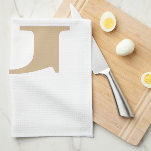 Einfache moderne Monogramm Tan und Weiß Geschirrtuch (Viertel Falte)