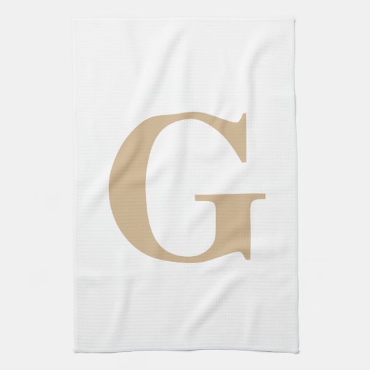 Einfache moderne Monogramm Tan und Weiß Geschirrtuch (Vertikal)