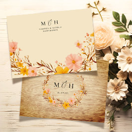 Einfache moderne Monogramm-Wildblume-Holzaussehen Mitteilungskarte