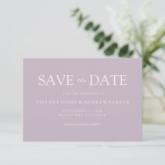 Einfache moderne Muddy Blush Wedding Rettet das Da Save The Date (Stehend Vorderseite)