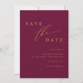 Einfache moderne Mulberry Wine and Gold Wedding Save The Date (Vorderseite)