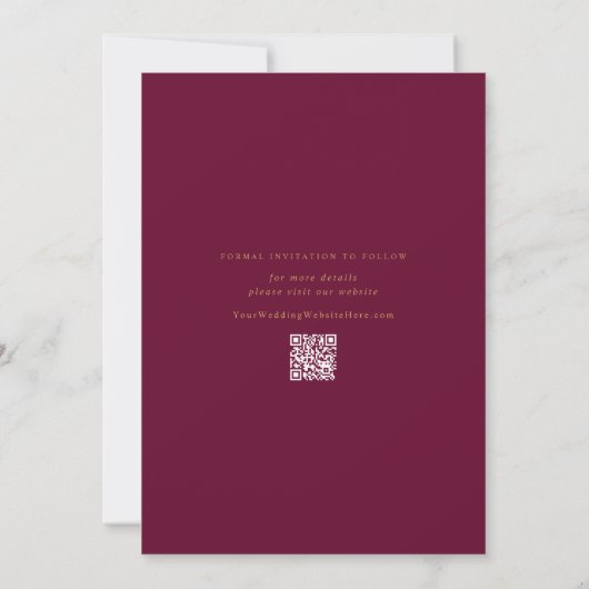 Einfache moderne Mulberry Wine and Gold Wedding Save The Date (Rückseite)