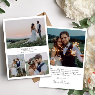 Einfache moderne Multi-Foto Collage Hochzeit Dankeskarte