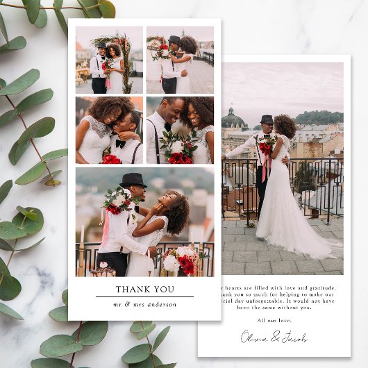 Einfache moderne Multi-Foto Collage Hochzeit Dankeskarte
