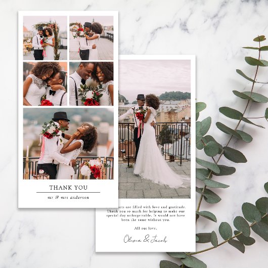 Einfache moderne Multi-Foto Collage Hochzeit Dankeskarte