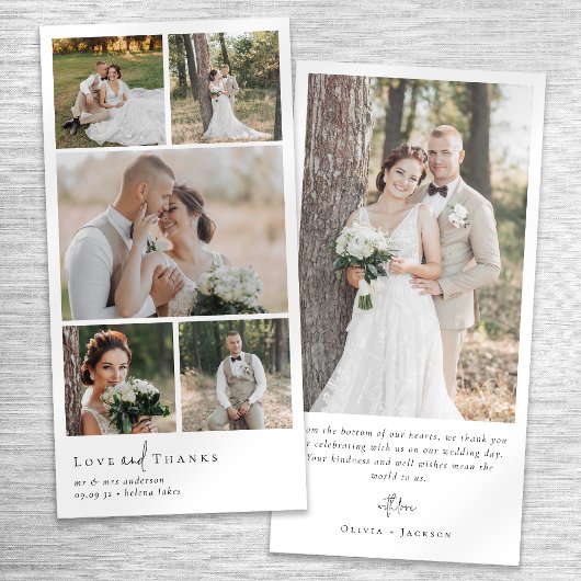 Einfache moderne Multi-Foto Collage Hochzeit Dankeskarte