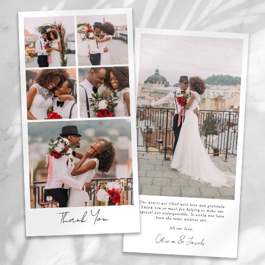 Einfache moderne Multi-Foto Collage Hochzeit Dankeskarte