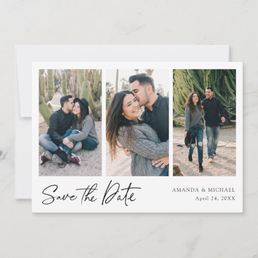 Einfache, moderne Multi Foto Collage Hochzeit Save The Date (Vorderseite)