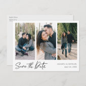 Einfache, moderne Multi-Foto Collage Save the Date Einladungspostkarte (Vorne/Hinten)