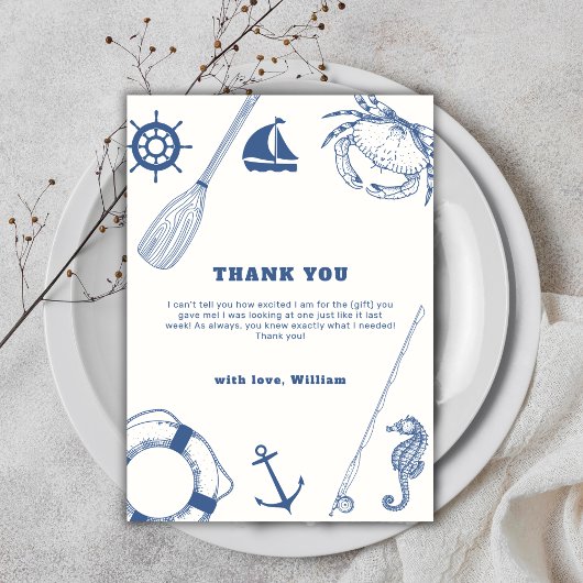 Einfache moderne Nautical Fishing Boy Baby Dusche Dankeskarte